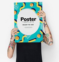Hiding behind a colorful poster mockup