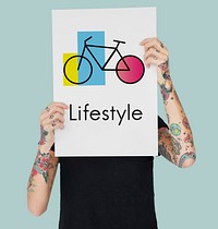 Woman Banner Showing Advertising with Bike Icon