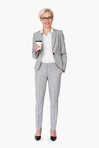 Corporate business woman holding a plastic cup