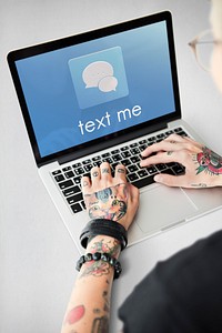 Hands Laptop Chat Conversation Bubble Graphic