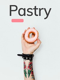 Hand holding sweet dessert donut pastry