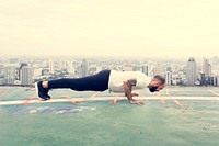 Man Practice Yoga Rooftop Concept