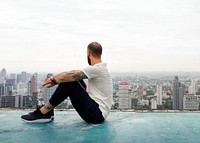 Man Sitting Rest Rooftop Concept