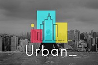 Illustration of concrete jungle urban scene city life