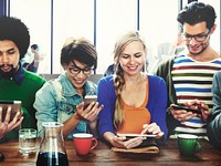 Diverse people using social media