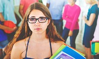 Group of Student in University Girl Depressed Sad Concept