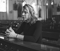 Woman Sitting Church Religion Concept