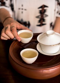 Closeup of hot tea cups