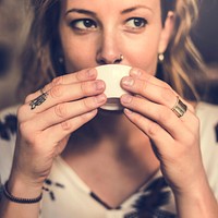 Caucasian woman drinking tea