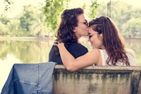 Lesbian Couple Together Outdoors Concept