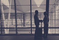 Silhouette Senior couple traveling airport scene