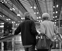 Senior couple tourists traveling city