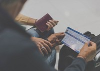 Senior couple traveling airport scene