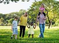 Family Walking Field Nature Togetherness