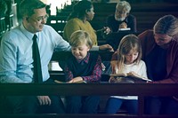 Family Sitting Church Believe Religion