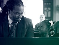 Father Daughter Sitting Church Believe Religion