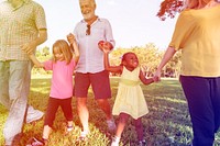 Diverse Family Walking Park Happy Together