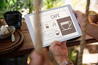 Illustration of coffee shop advertisement on digital tablet