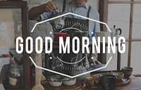 Good Morning Coffee Refresh Word Stamp Banner Graphic