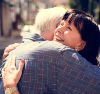 Senior couple love sweet embrace