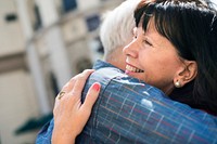 Senior couple love sweet embrace