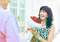 Photo Gradient Style with Senior woman holding bouquet of roses