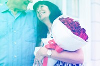Photo Gradient Style with Senior couple love sweet embrace