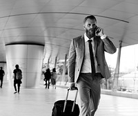 Businessmen Walk Call Phone Luggage Business Trip