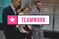 Teamwork graphic overlay on business people walking