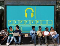 Music media headphones keyboard graphic