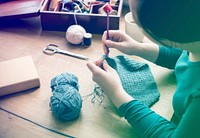 Photo Gradient Style with Woman Knitting Handicraft Hobby Homemade
