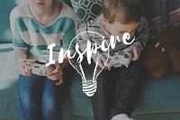 Little Kids with Inspiration Imagination Word Light Bulb Graphic