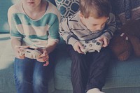 Little Children Siblings Playing Gaming