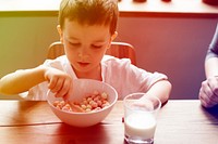 Photo Gradient Style with Little Boy Enjoying Bowl Of Cereal