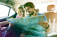 Photo Gradient Style with Couple traveling inside the car cab