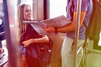 Photo Gradient Style with Couple traveling inside the metro train