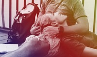 Photo Gradient Style with Boy Woman lying on boyfriend's lap traveling