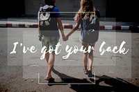 Friends Travel Backpacker Journey with Quote Graphic
