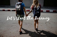 Friends Travel Backpacker Journey with Quote Graphic