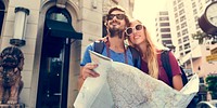 Young couple traveling together wanderlust