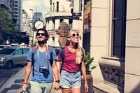 Young couple traveling together wanderlust