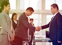 Photo Gradient Style with Business Partners Introductionary Handshake Bow