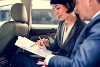 Business People Meeting Working Car Inside