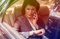 Photo Gradient Style with Businesswoman Talking Using Phone Car Inside