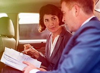 Photo Gradient Style with Business People Meeting Working Car Inside