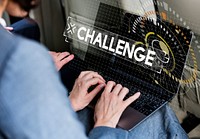 Businessman Using Laptop Challenge Graphic Word Design