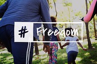 Family with Freedom Together Word Graphic Hashtag