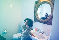 African American Kid Brush Teeth Bathroom