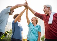 Group of diverse elderly exercise together