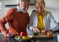 Senior Couple Cooking Food Kitchen